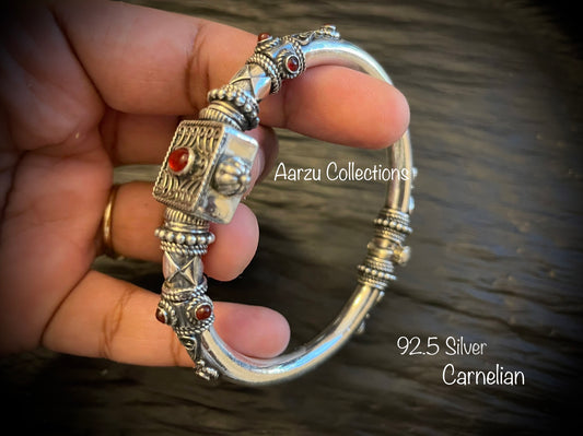 Contemporary 92.5 Silver openable kada -  Carnelian