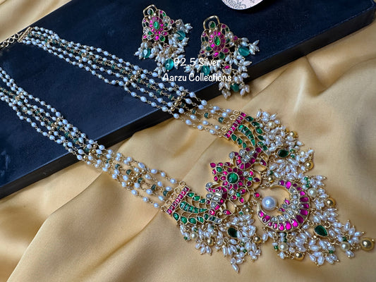 92.5 Silver base Kundan Jadau necklace set