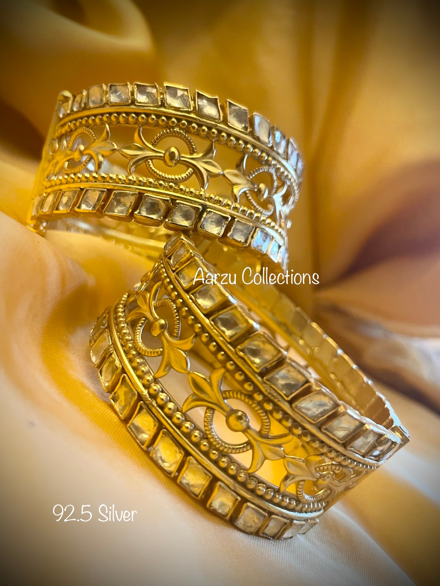 92.5 Silver Kundan openable bangles - set of 2