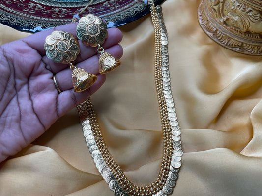 Lakshmi coin long Mala with Jhumkies