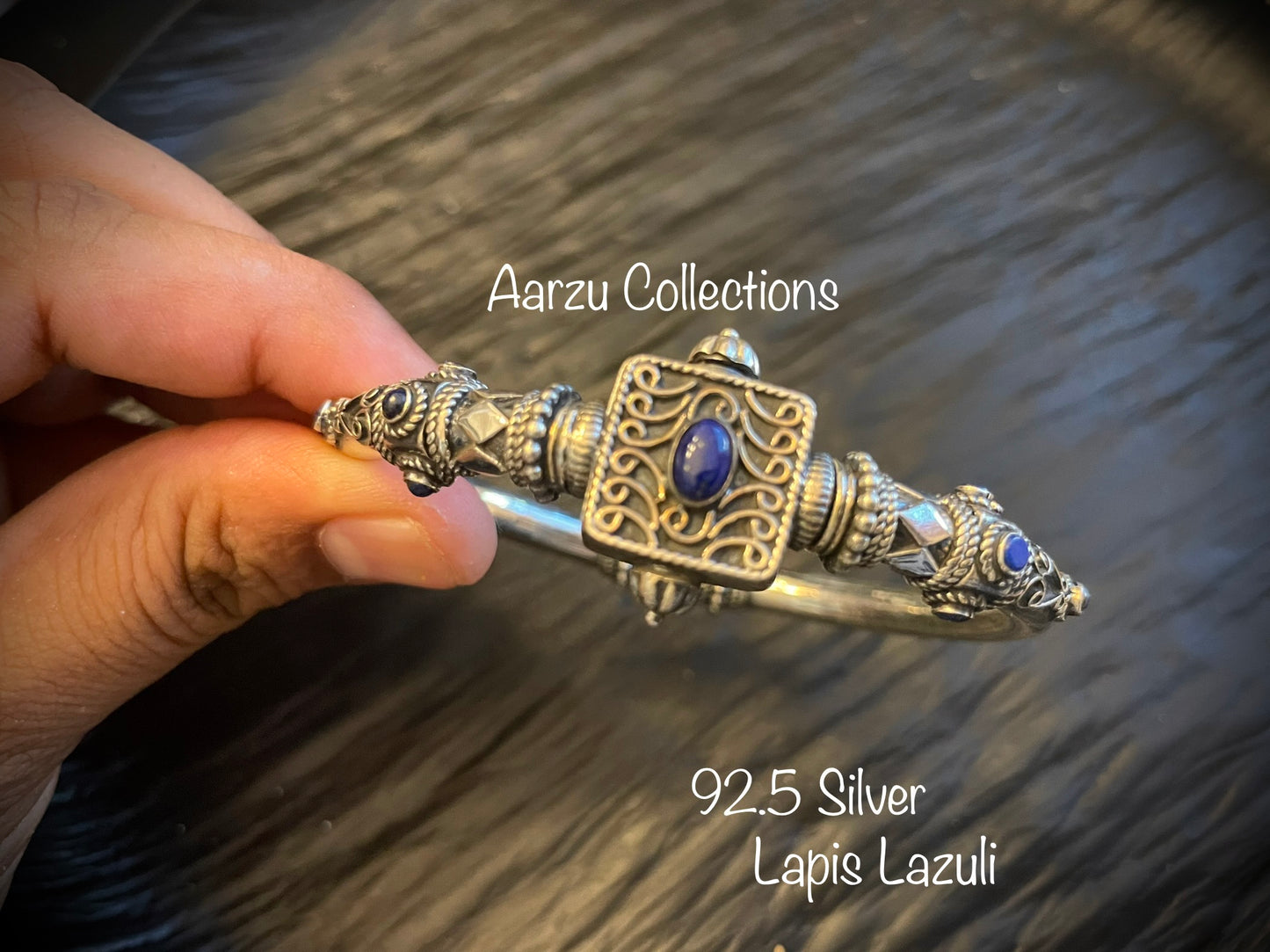 Contemporary 92.5 Silver openable kada - Lapis Lazuli