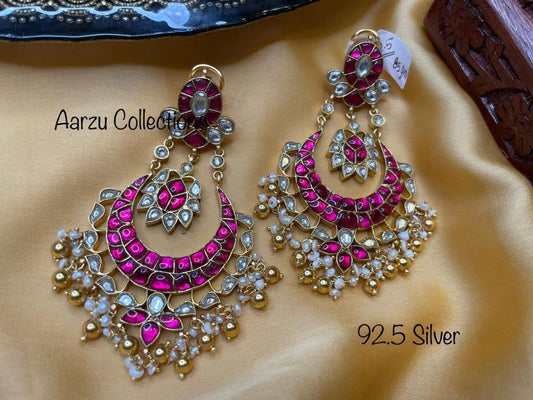 92.5 Silver base Kundan Jadau statement Chandbali -85gms