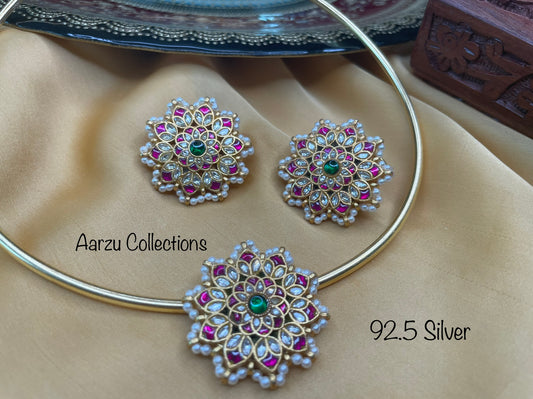 92.5 Silver Kundan Jadau pendant set - 42 g