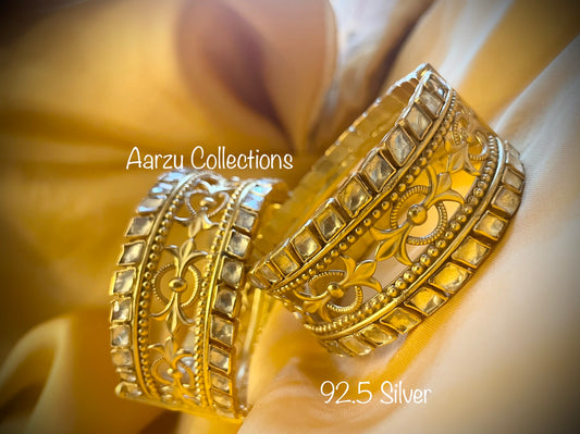 92.5 Silver Kundan openable bangles - set of 2