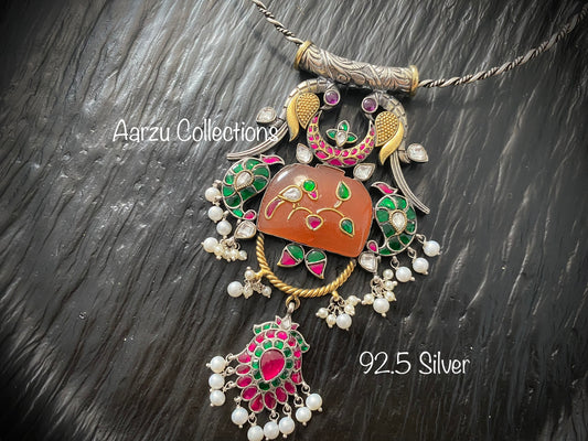 92.5 Silver stone inlay fusion pendant with hasli