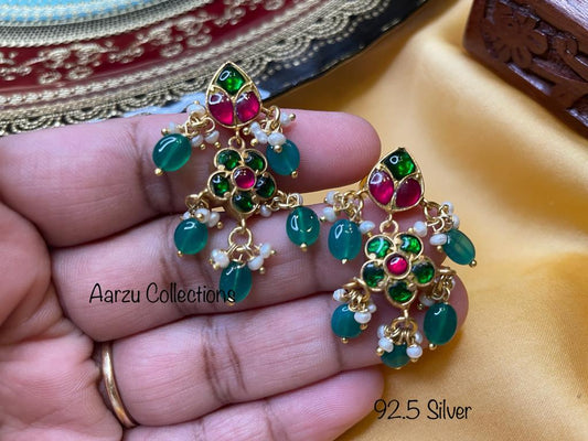 92.5 Silver base Kundan Jadau earrings -16gms