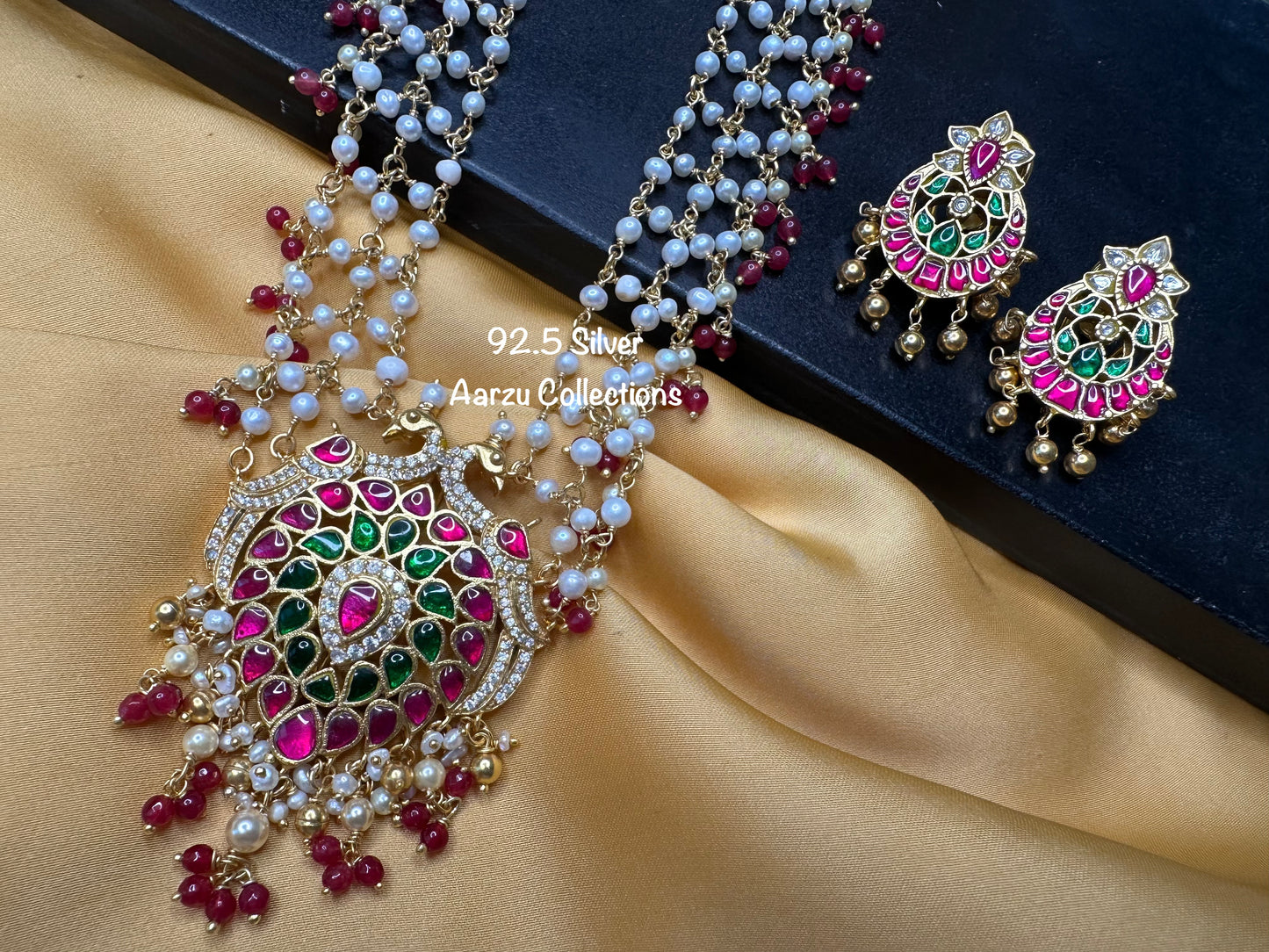 92.5 Silver base Kundan Jadau necklace set