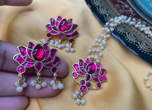 Kundan Jadau Lotus Pendant Set with pearl chain