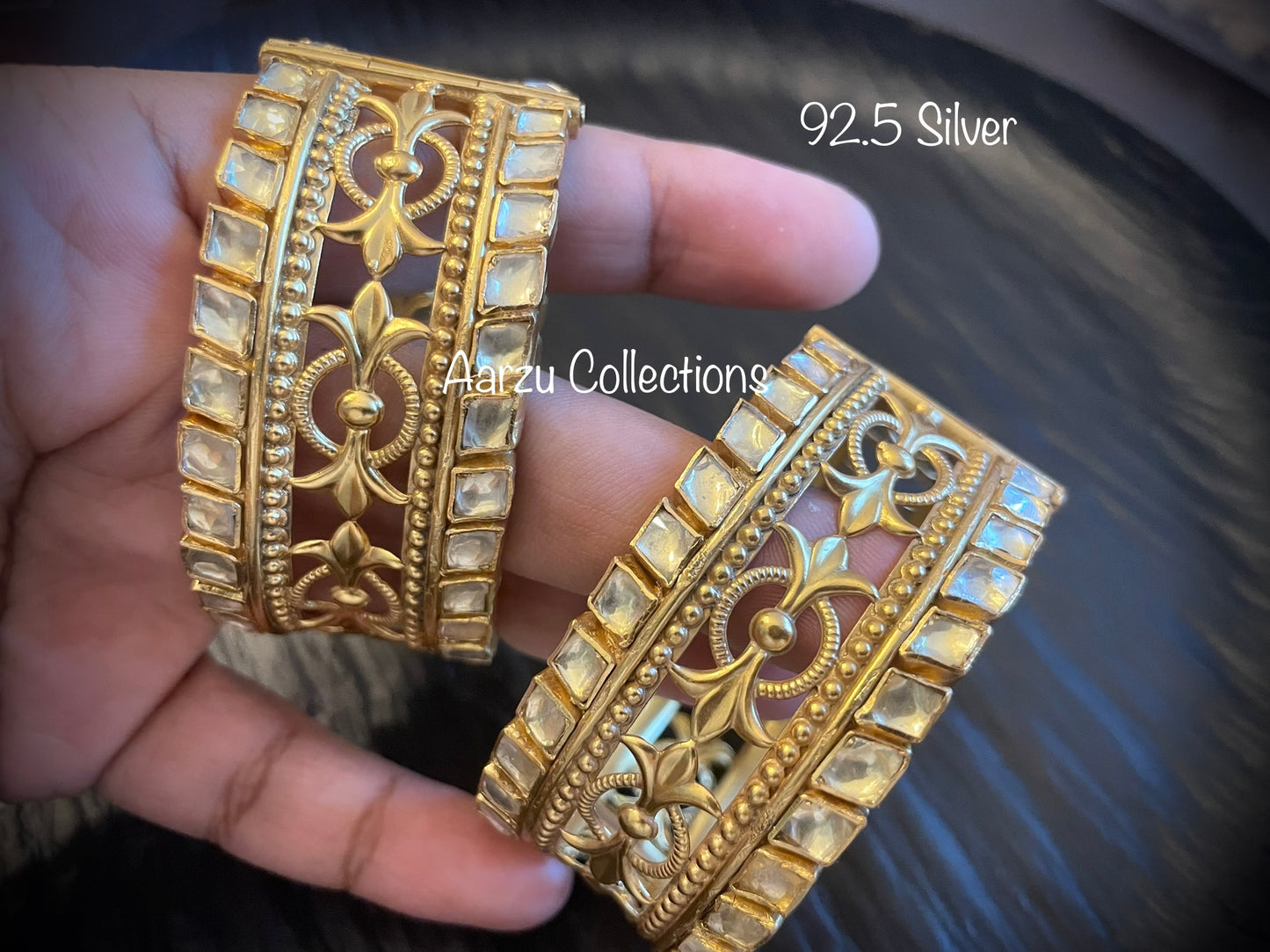 92.5 Silver Kundan openable bangles - set of 2