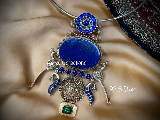 92.5 Silver Pendant with lapis lazuli precious stone - fusion collection