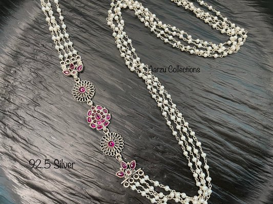 92.5 Silver Pearl Necklace - Temple collection