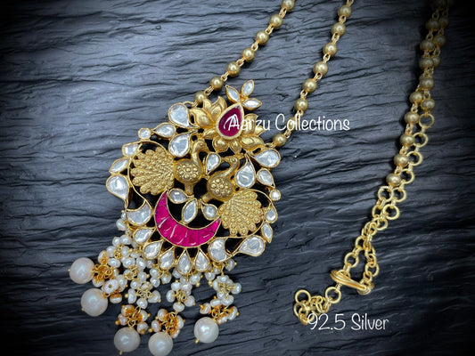 92.5 Silver peacock kundan Necklace