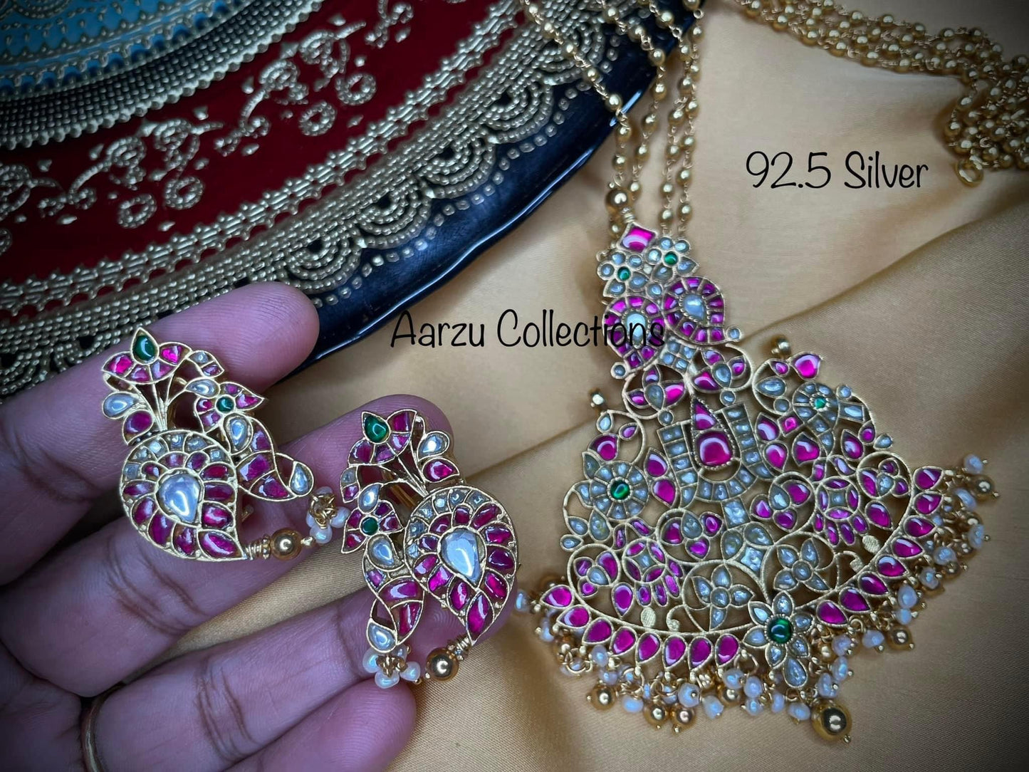 92.5 Silver base Kundan Jadau necklace set