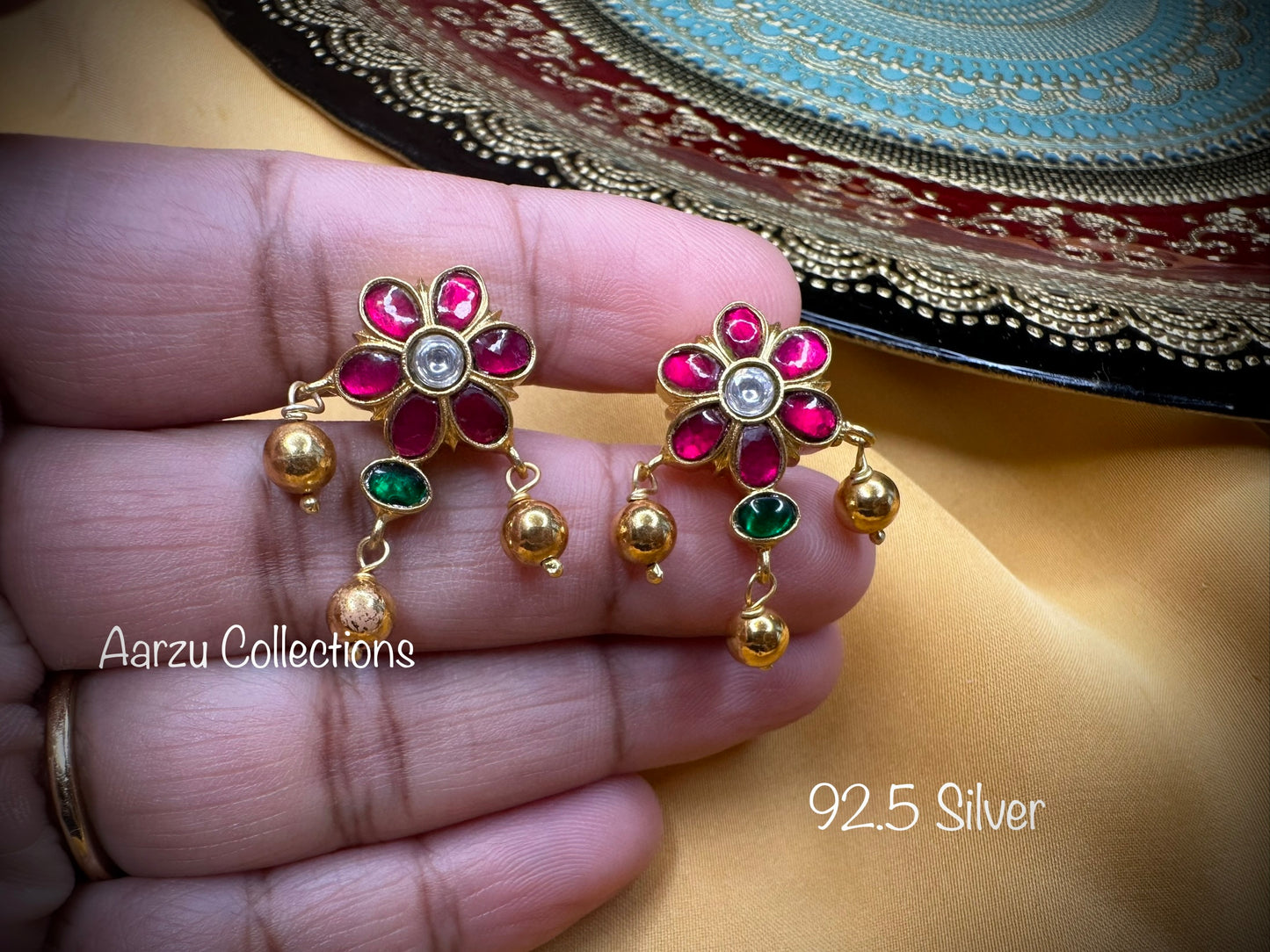 92.5 Silver dainty Kundan jadau studs