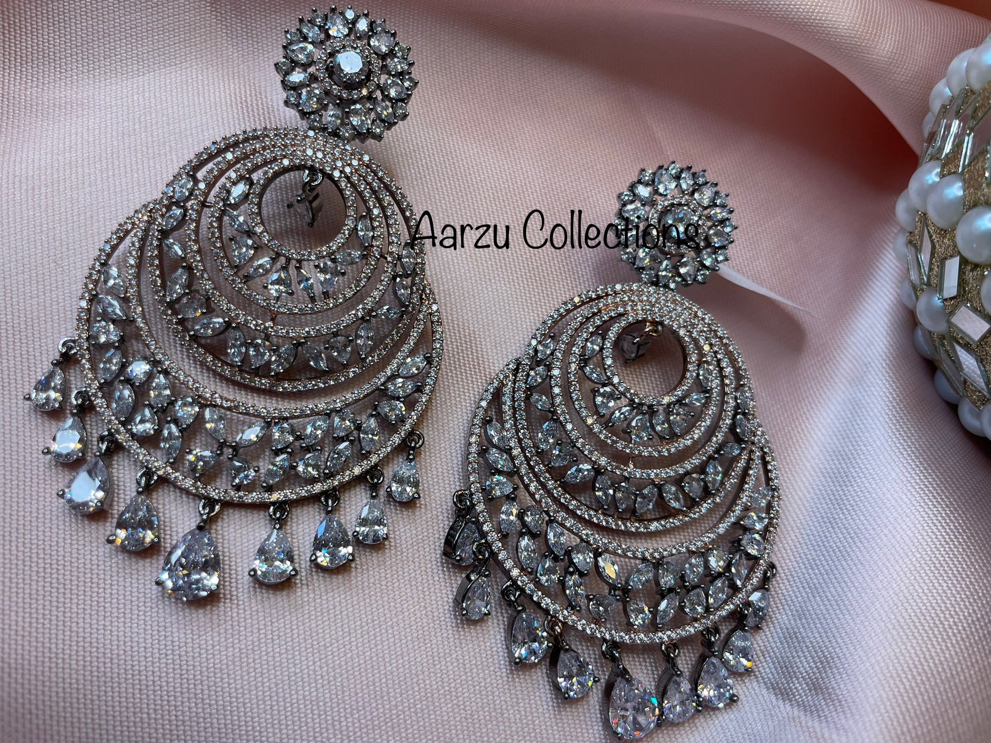 Rani Pink Pearl American Diamond Chandbali Earrings by FashionCrab® -  FashionCrab.us