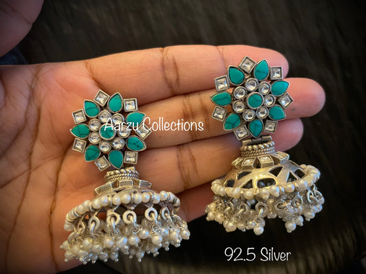 92.5 Silver Polki Kundan Statement Jhumkas