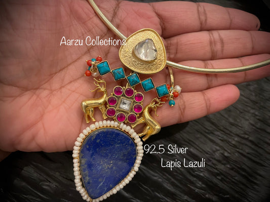 92.5 Silver Fusion collection Lapis Lazuli pendant - 37 gms