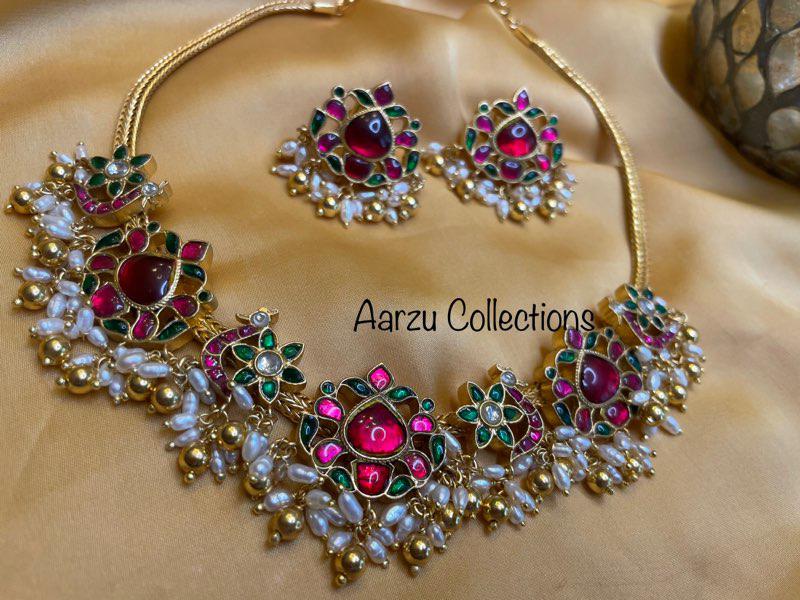 92.5 Silver Jadau Necklace with earrings- 114 g