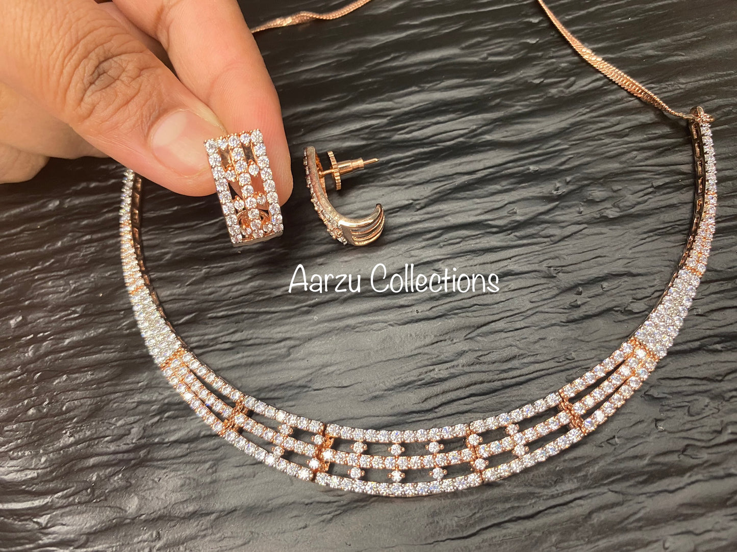 Contemporary American Diamond Necklace and Earrings Set