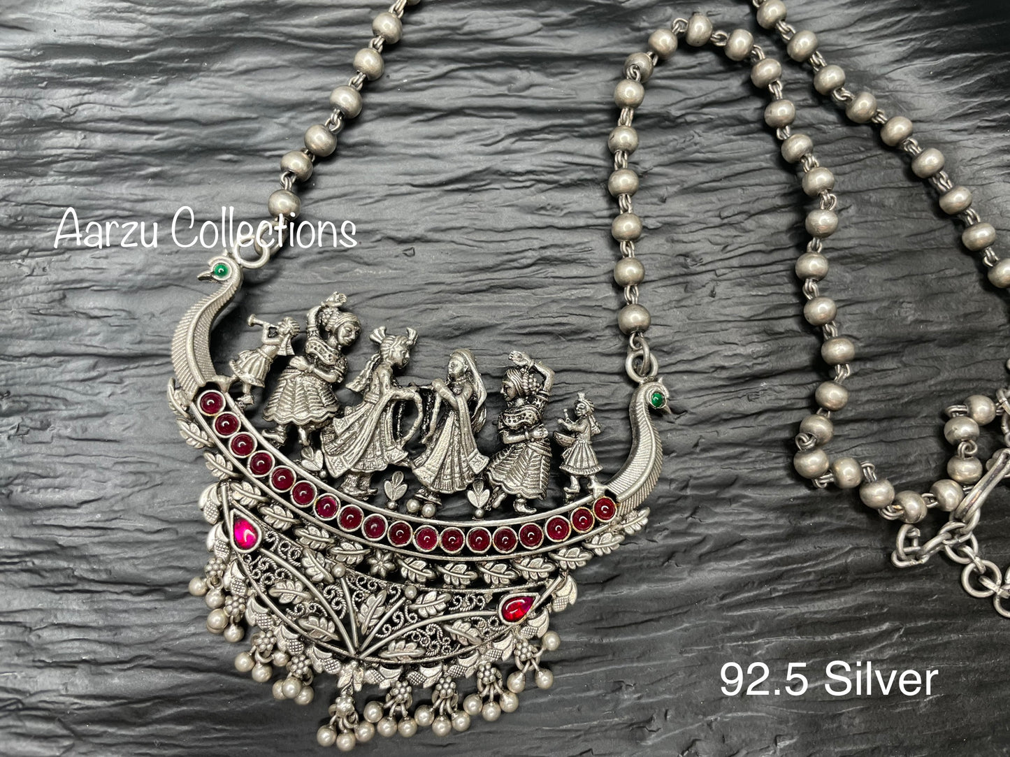 92.5 Silver Baarat pendant with matar mala -58 g