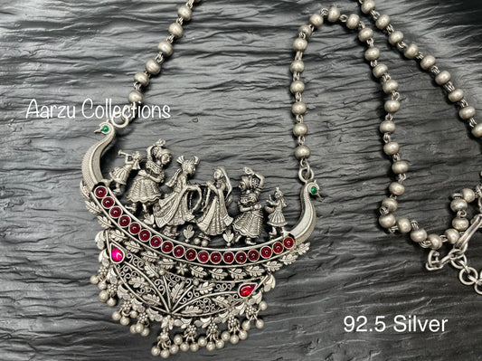 92.5 Silver Baarat pendant with matar mala -58 g