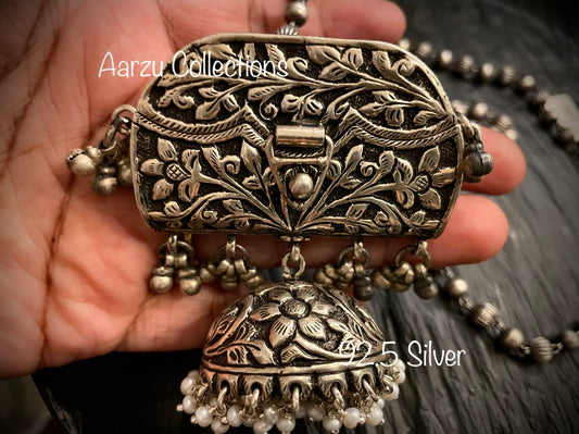 92.5 Silver purse with Jhumka pendant - Chitai collection