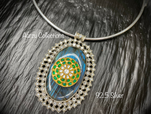 92.5 Silver Stone inlay Statement Labradorite pendant - Fusion collection