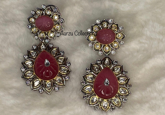 Carved Stone, Kundan and American Diamond Statement Earrings