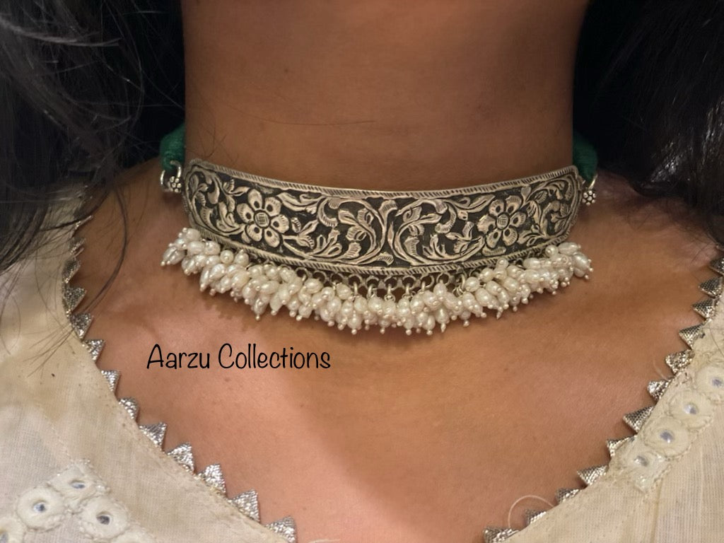 92.5 Silver Chitai Moon choker - 54 gms