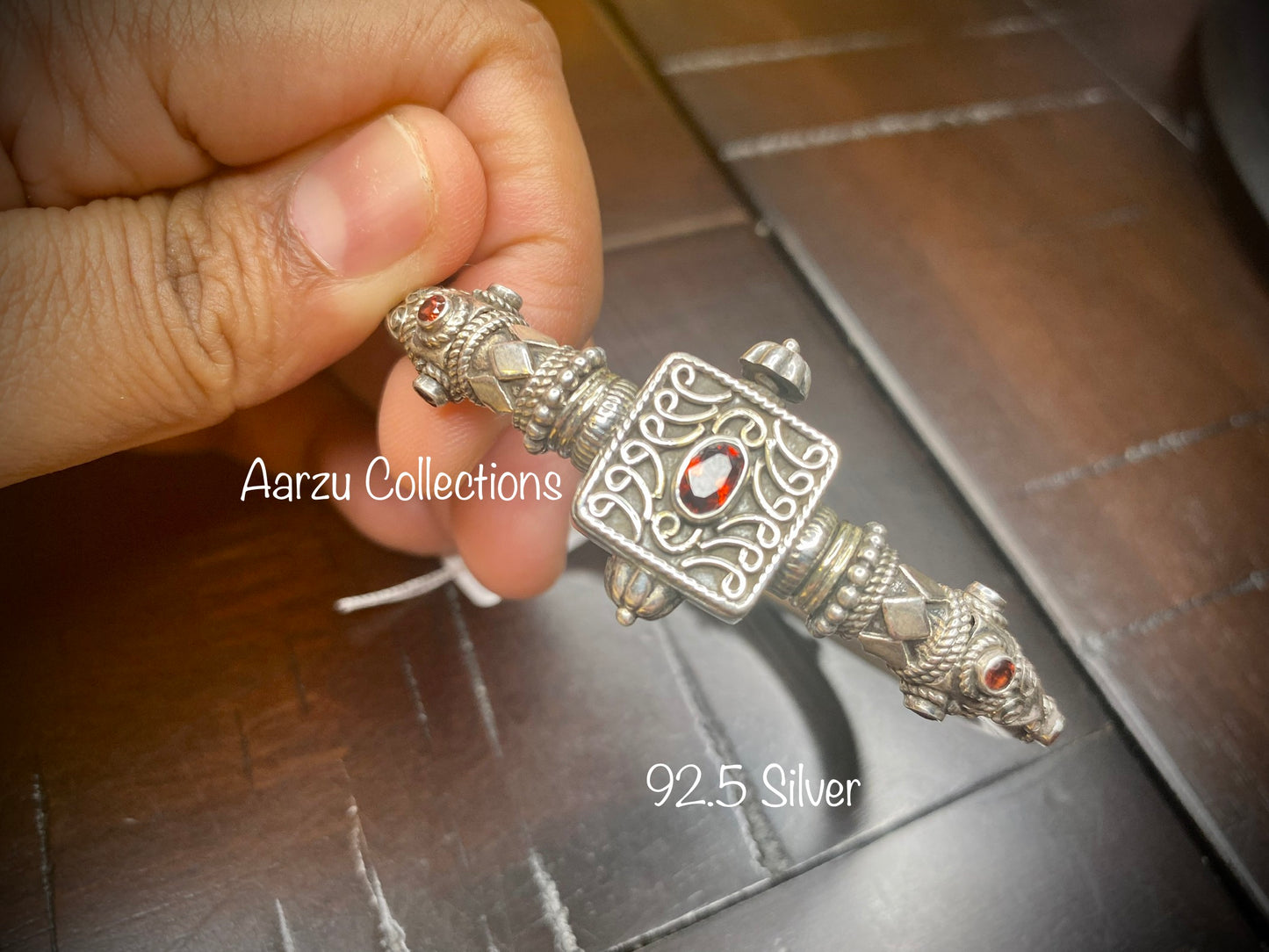 Contemporary 92.5 Silver openable kada -  Garnet